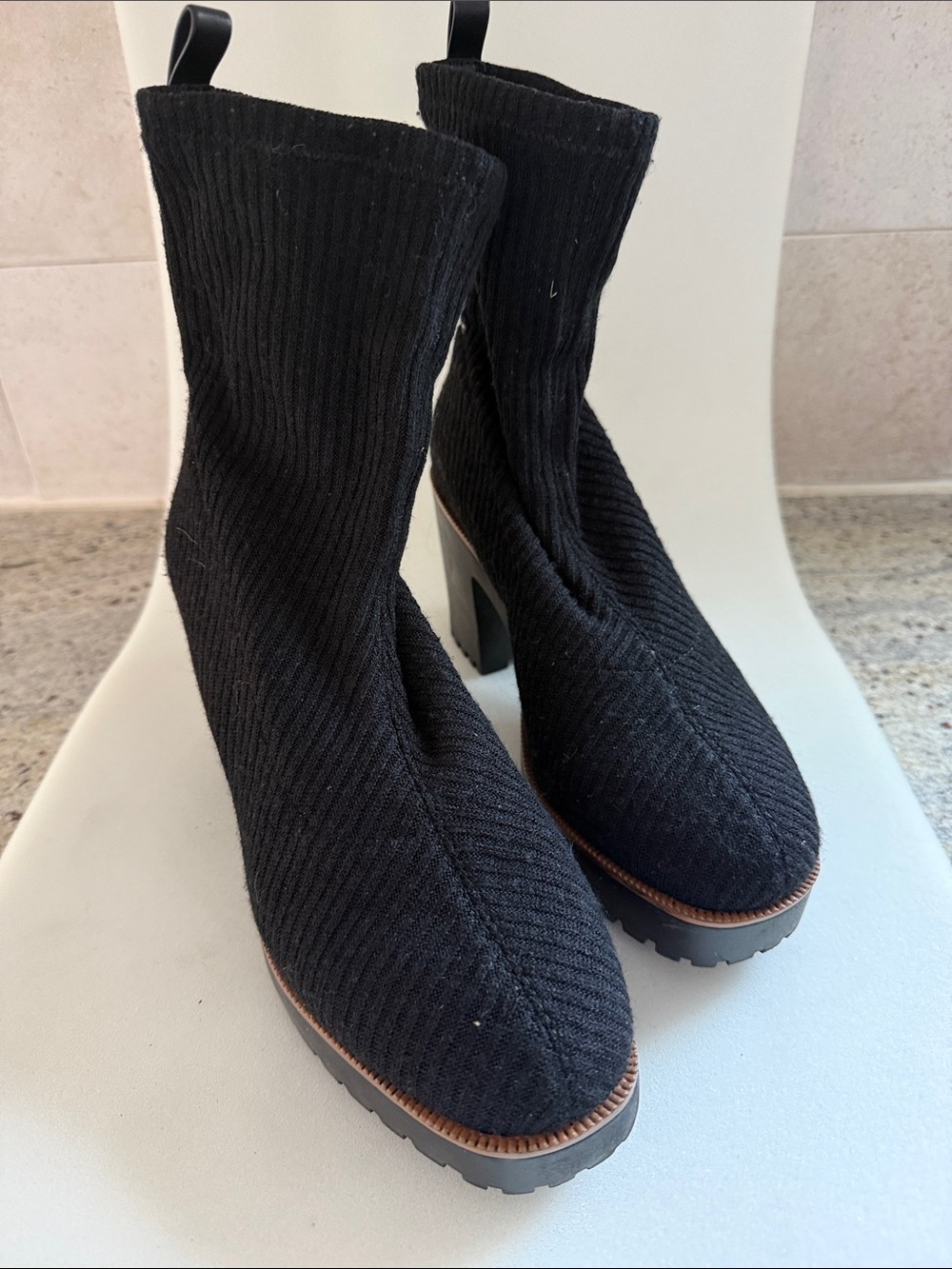Lulu's Black Ribbed Knit Platform Sock Booties